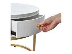 Hauss Spole Mesa de centro redonda empilhável com gaveta - Padrão de mármore brilhante - e dourado^ Mesa De Centro