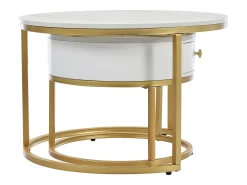 Hauss Spole Mesa de centro redonda empilhável com gaveta - Padrão de mármore brilhante - e dourado^ Mesa De Centro