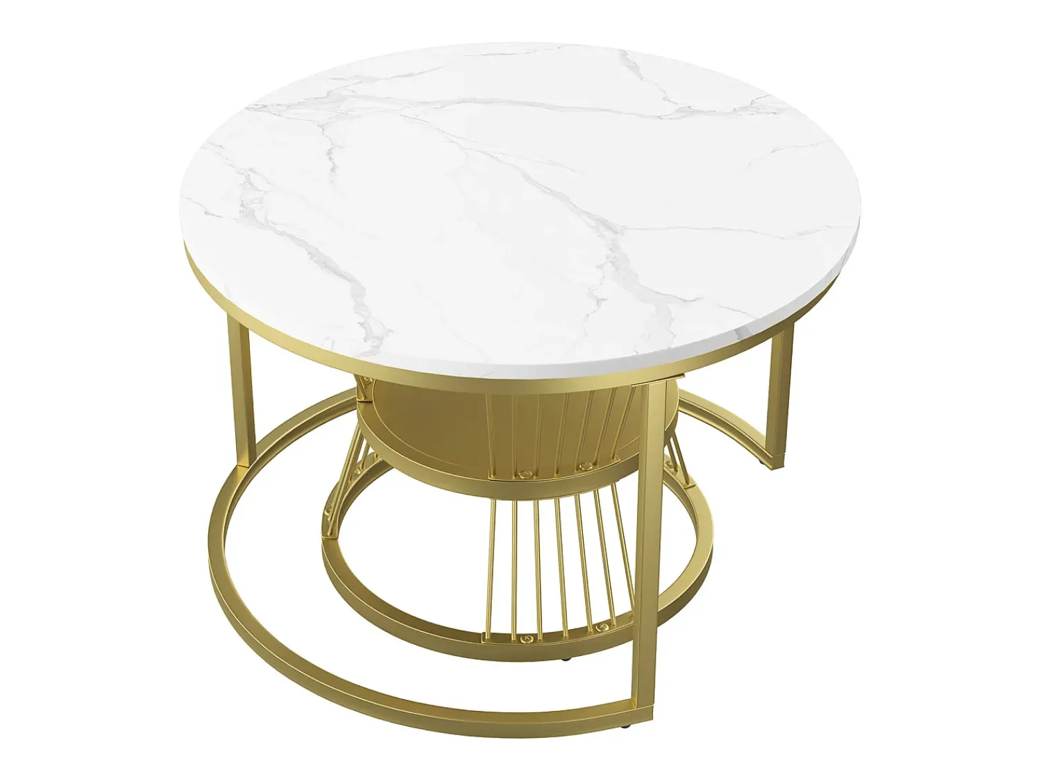 Hot Mesa de centro redonda moderna com encaixe - Estrutura de metal, Mesa grande 70x45 cm, Mesa pequena 45x40 cm Amarelo