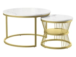 Hot Mesa de centro redonda moderna com encaixe - Estrutura de metal, Mesa grande 70x45 cm, Mesa pequena 45x40 cm Amarelo
