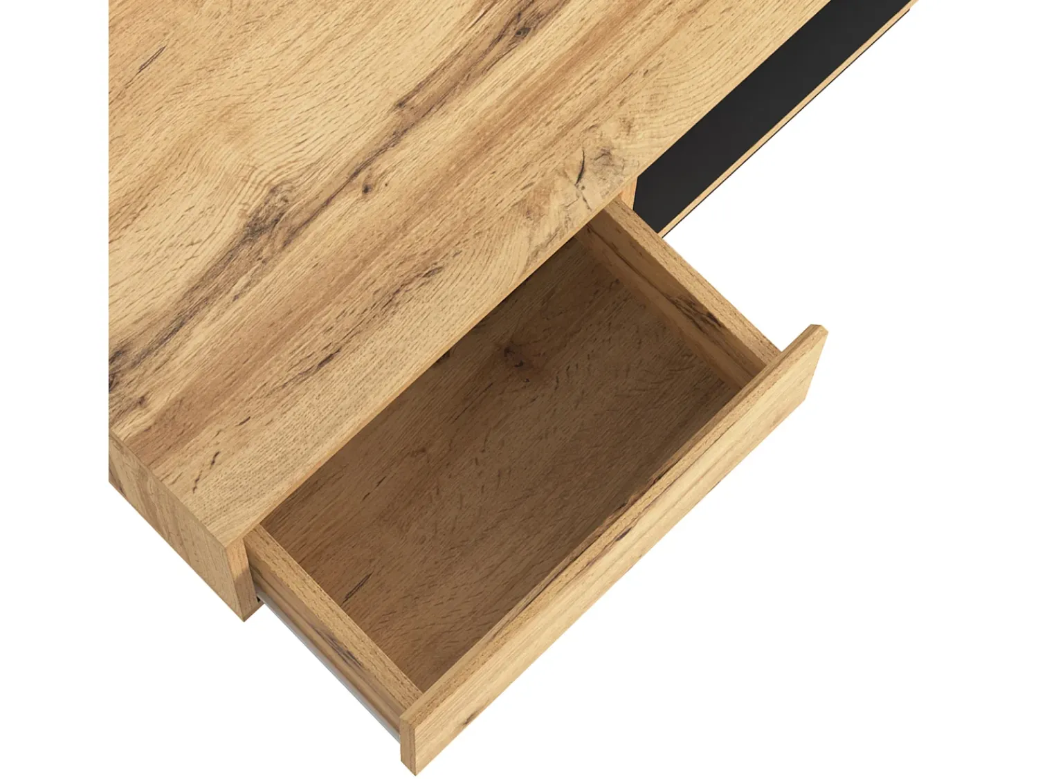 Sale Mesa de centro retangular em carvalho e antracite, 100 cm (comprimento) x 60 cm (largura) x 47 cm (altura), com gaveta e 2 prateleiras. Natural claro