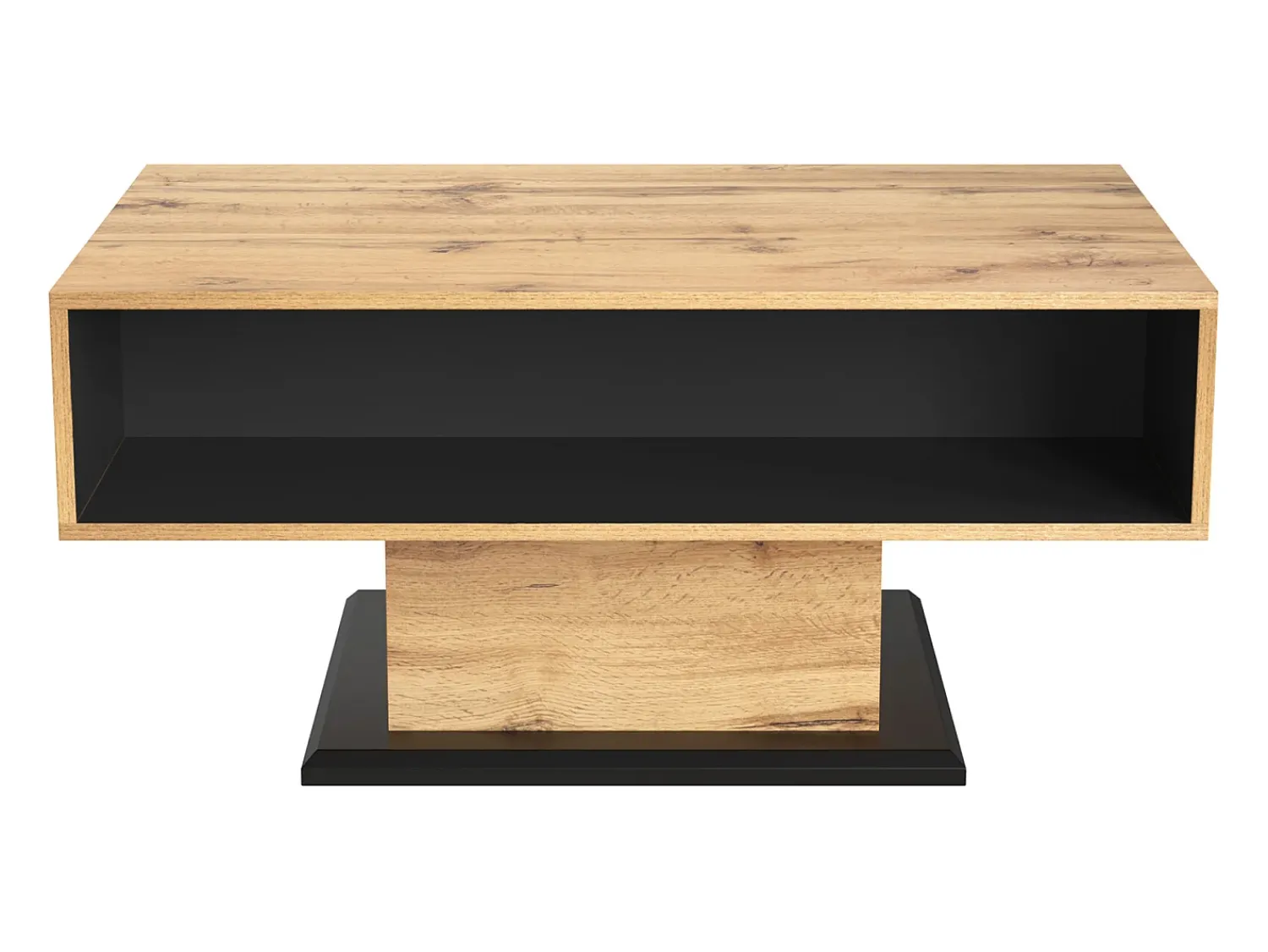 Sale Mesa de centro retangular em carvalho e antracite, 100 cm (comprimento) x 60 cm (largura) x 47 cm (altura), com gaveta e 2 prateleiras. Natural claro