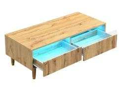 Mesa De Centro| Mesa de centro retangular em madeira - Mesa de centro com duas gavetas e luzes LED - para sala de estar Natural claro