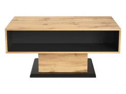 Mesa De Centro| Mesa de centro retangular em carvalho e antracite, 100 cm (comprimento) x 60 cm (largura) x 47 cm (altura), com gaveta e 2 prateleiras. Natural claro