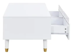New Mesa de centro retangular branca - Mesa de centro com duas gavetas e luzes LED - para sala de estar Branco