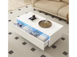New Mesa de centro retangular branca - Mesa de centro com duas gavetas e luzes LED - para sala de estar Branco