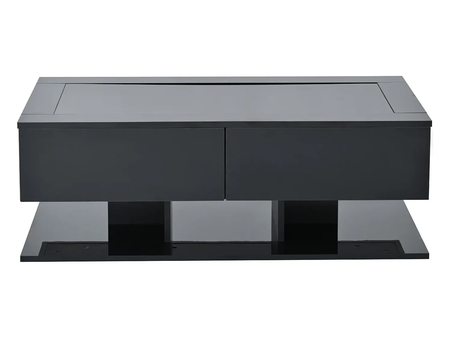 Mesa De Centro| Mesa de centro retangular - Mesa de centro com iluminação LED e 2 gavetas - Tampo em vidro - Preto