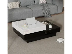 Mesa De Centro* Mesa de centro retangular - Giratória com acabamento brilhante e - preta e branca - para salas de estar Branco