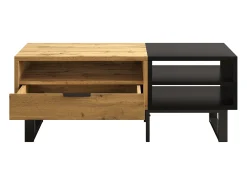 Mesa De Centro|Hauss Spole Mesa de centro retangular 100x50x40cm com gaveta, corpo em madeira preta e natural Preto