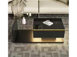 Clearance Hauss Spole Mesa de centro retangular 100x50x32,5cm com compartimento de arrumação, corpo e tampo de vidro, LED incluído Preto