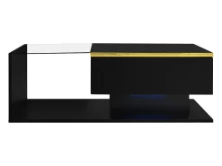 New Hauss Spole Mesa de centro retangular 90x50x32,5cm com compartimento de arrumação, corpo e tampo de vidro, LED incluído Preto