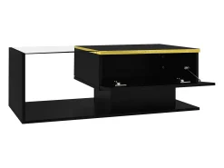New Hauss Spole Mesa de centro retangular 90x50x32,5cm com compartimento de arrumação, corpo e tampo de vidro, LED incluído Preto