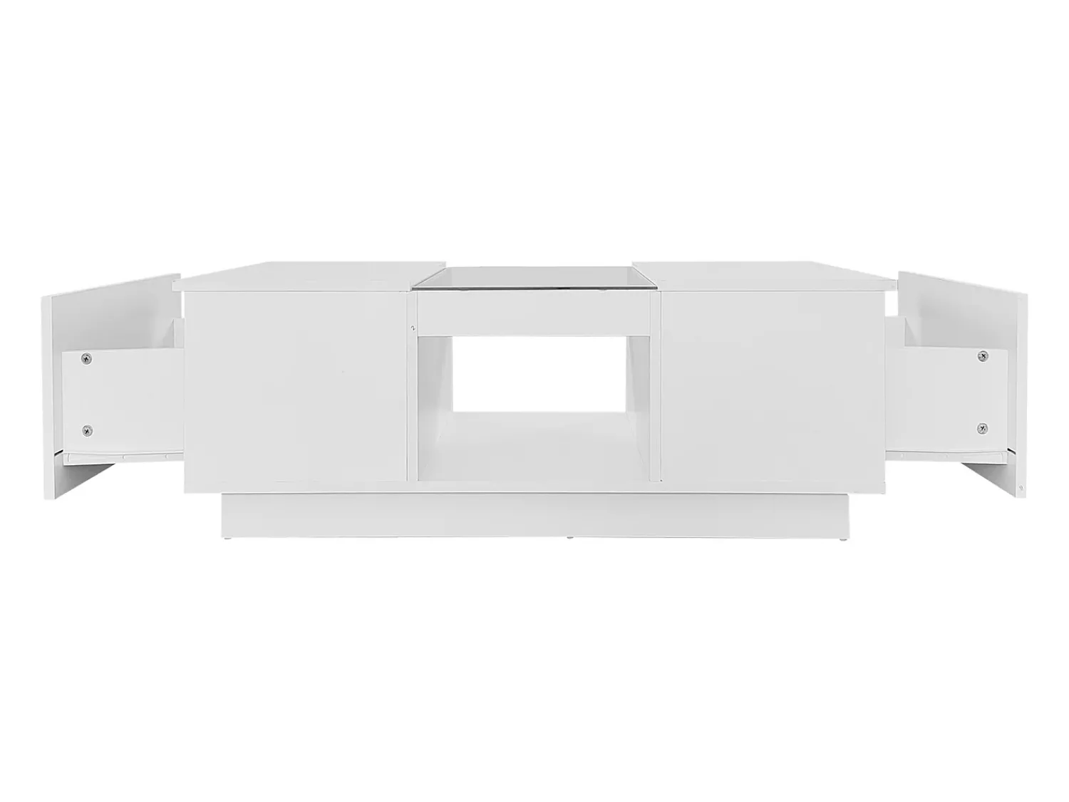Hauss Spole Mesa de centro retangular 100x50x35,5cm com 2 gavetas laterais e tampo de vidro, LED, branca^ Mesa De Centro