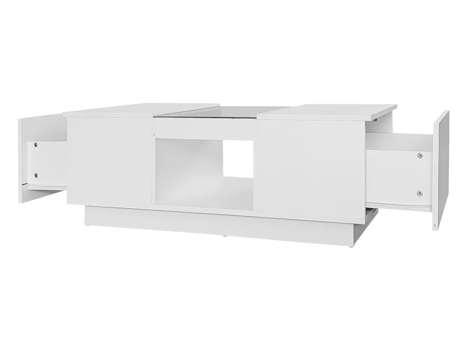 Hauss Spole Mesa de centro retangular 100x50x35,5cm com 2 gavetas laterais e tampo de vidro, LED, branca^ Mesa De Centro