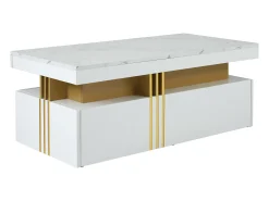 Discount Mesa de centro retangular - Mesa de centro com 2 gavetas e tampo brilhante - Tampo em mármore - para sala de estar Branco