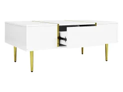 Mesa De Centro|Hauss Spole Mesa de centro retangular 100x60x41,5cm com 2 gavetas, corpo em laca branca com detalhes dourados Branco