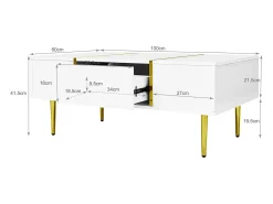 Mesa De Centro|Hauss Spole Mesa de centro retangular 100x60x41,5cm com 2 gavetas, corpo em laca branca com detalhes dourados Branco