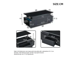 Hauss Spole Mesa de centro retangular 96x45x40cm com tampo elevatório e 1 gaveta, amplo espaço de arrumação integrado, LED incluído, corpo em laca preta brilhante^ Mesa De Centro