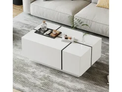 Mesa de centro retangular branca - Mesa de centro com 4 gavetas e tampo deslizante - para sala de estar^ Mesa De Centro