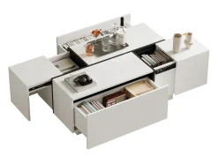 Mesa de centro retangular branca - Mesa de centro com 4 gavetas e tampo deslizante - para sala de estar^ Mesa De Centro