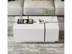 Mesa de centro retangular branca - Mesa de centro com 4 gavetas e tampo deslizante - para sala de estar^ Mesa De Centro