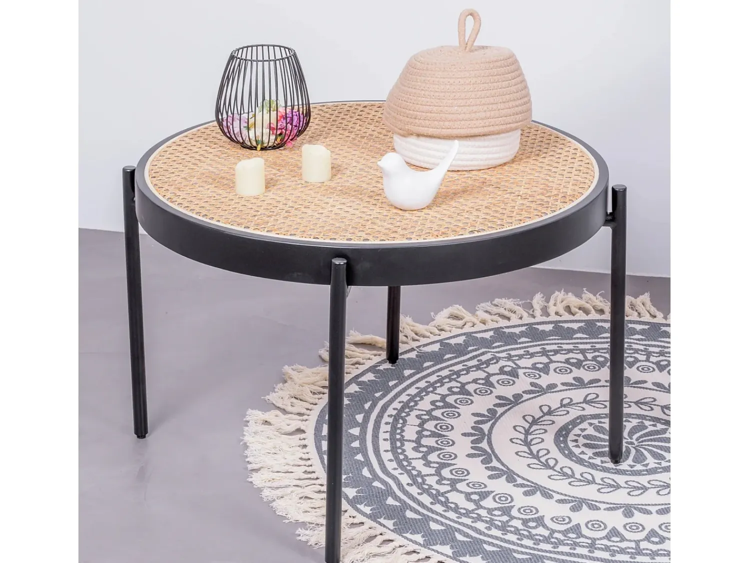 Discount Nest Dream Mesa de centro retrô com detalhes em rattan natural (60cm) - North - Preto
