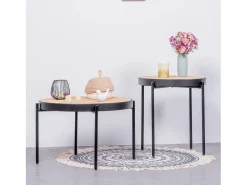 Discount Nest Dream Mesa de centro retrô com detalhes em rattan natural (60cm) - North - Preto