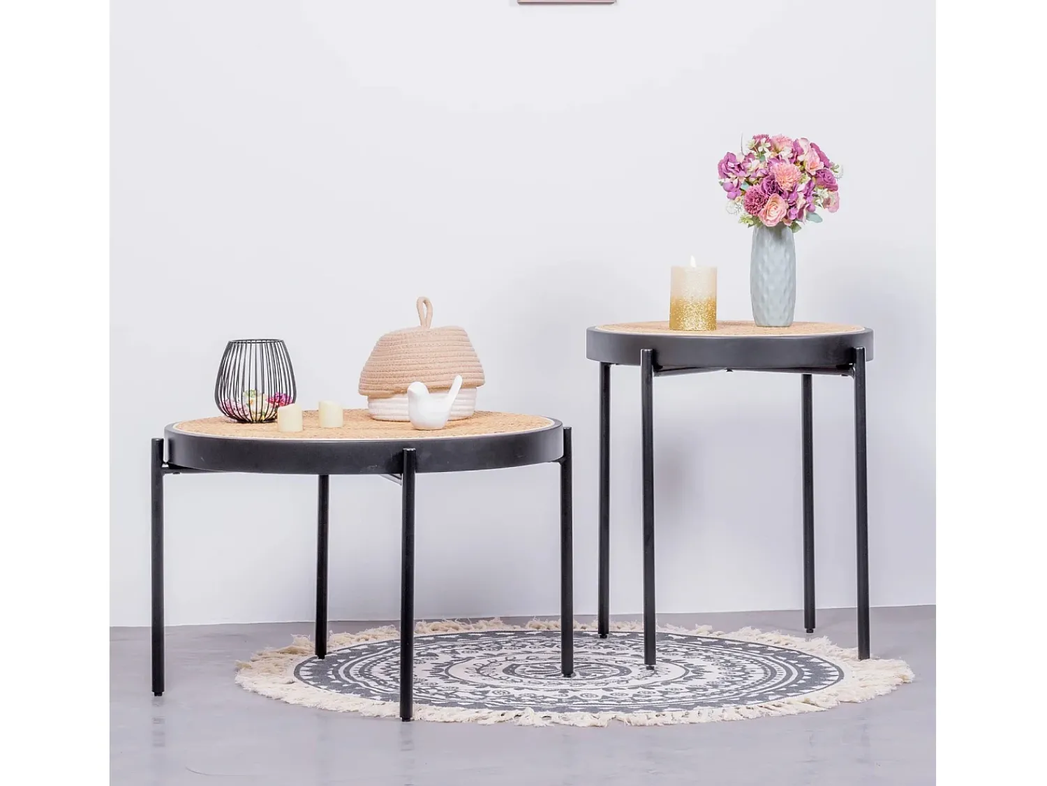 Discount Nest Dream Mesa de centro retrô com detalhes em rattan natural (60cm) - North - Preto