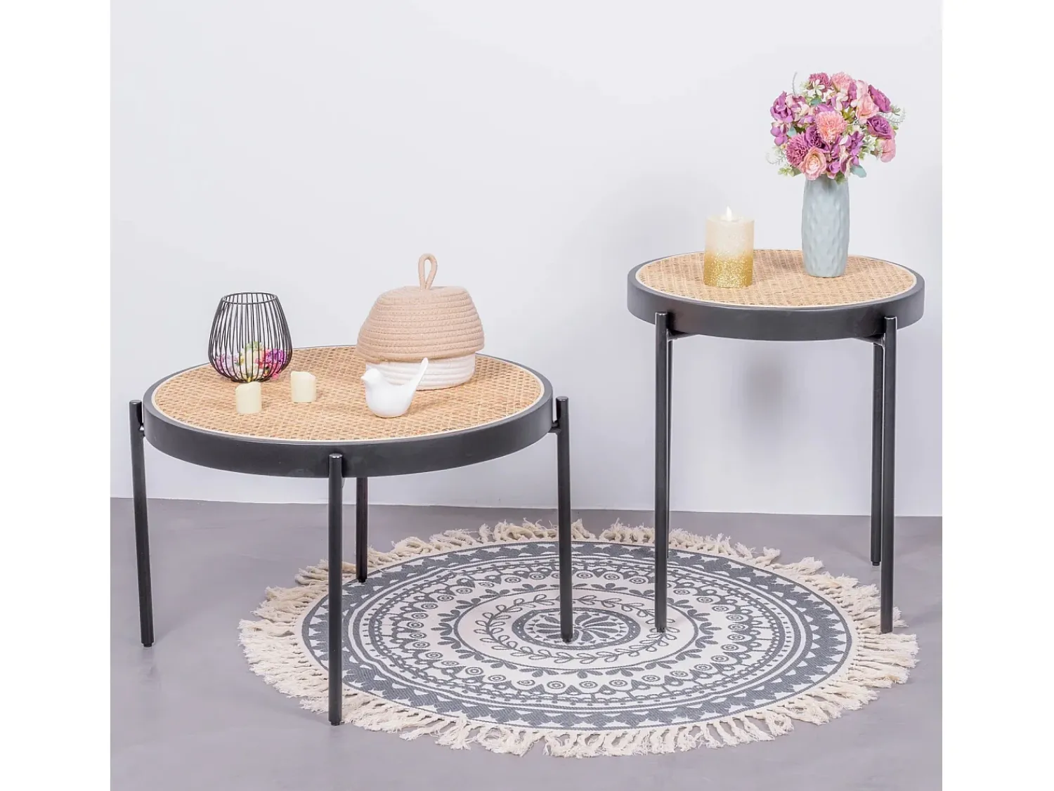 Discount Nest Dream Mesa de centro retrô com detalhes em rattan natural (60cm) - North - Preto