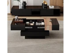 ModernLuxe Mesa de centro retrátil 70x70x39 cm - com espaço de armazenamento - Acabamento brilhante - MDF - ​​^ Mesa De Centro