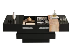 ModernLuxe Mesa de centro retrátil 70x70x39 cm - com espaço de armazenamento - Acabamento brilhante - MDF - ​​^ Mesa De Centro