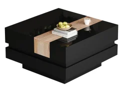 ModernLuxe Mesa de centro retrátil 70x70x39 cm - com espaço de armazenamento - Acabamento brilhante - MDF - ​​^ Mesa De Centro