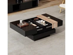 ModernLuxe Mesa de centro retrátil 70x70x39 cm - com espaço de armazenamento - Acabamento brilhante - MDF - ​​^ Mesa De Centro