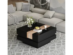 ModernLuxe Mesa de centro retrátil 70x70x39 cm - com espaço de armazenamento - Acabamento brilhante - MDF - ​​^ Mesa De Centro