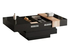 ModernLuxe Mesa de centro retrátil 70x70x39 cm - com espaço de armazenamento - Acabamento brilhante - MDF - ​​^ Mesa De Centro