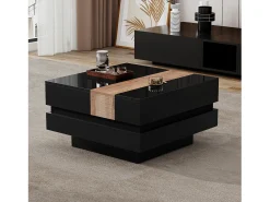 ModernLuxe Mesa de centro retrátil 70x70x39 cm - com espaço de armazenamento - Acabamento brilhante - MDF - ​​^ Mesa De Centro