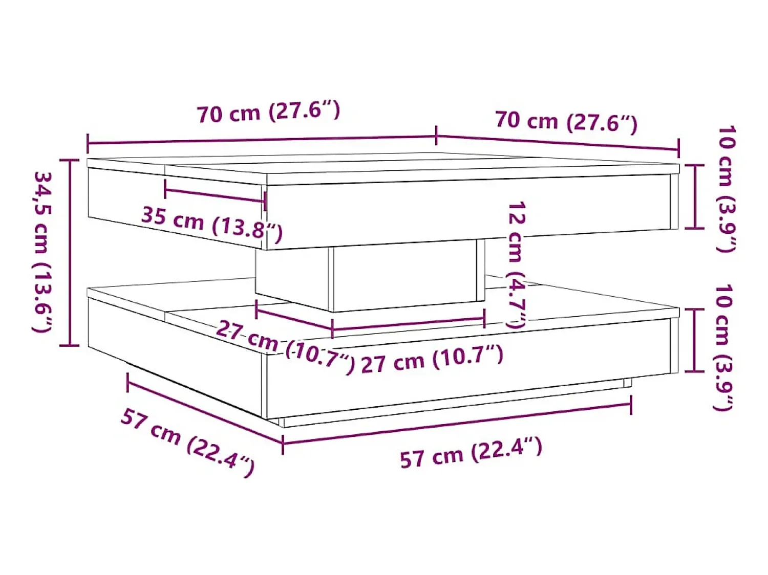 Best vidaxl Mesa de centro rotativa a 360 graus 70x70x34,5 cm madeira velha Castanho