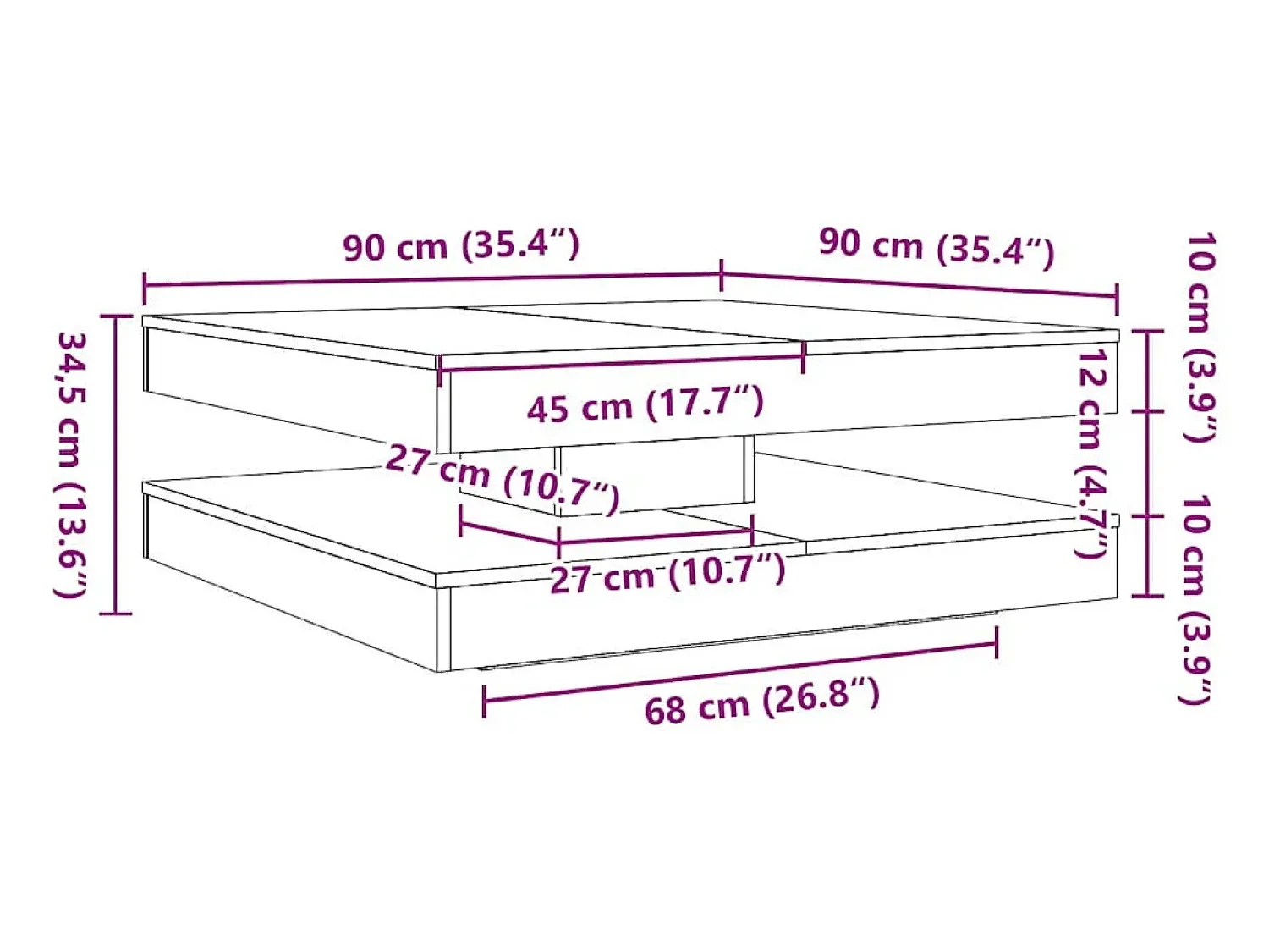 Mesa De Centro*vidaxl Mesa de centro rotativa a 360 graus 90x90x34,5 cm cinza cimento Cinzento