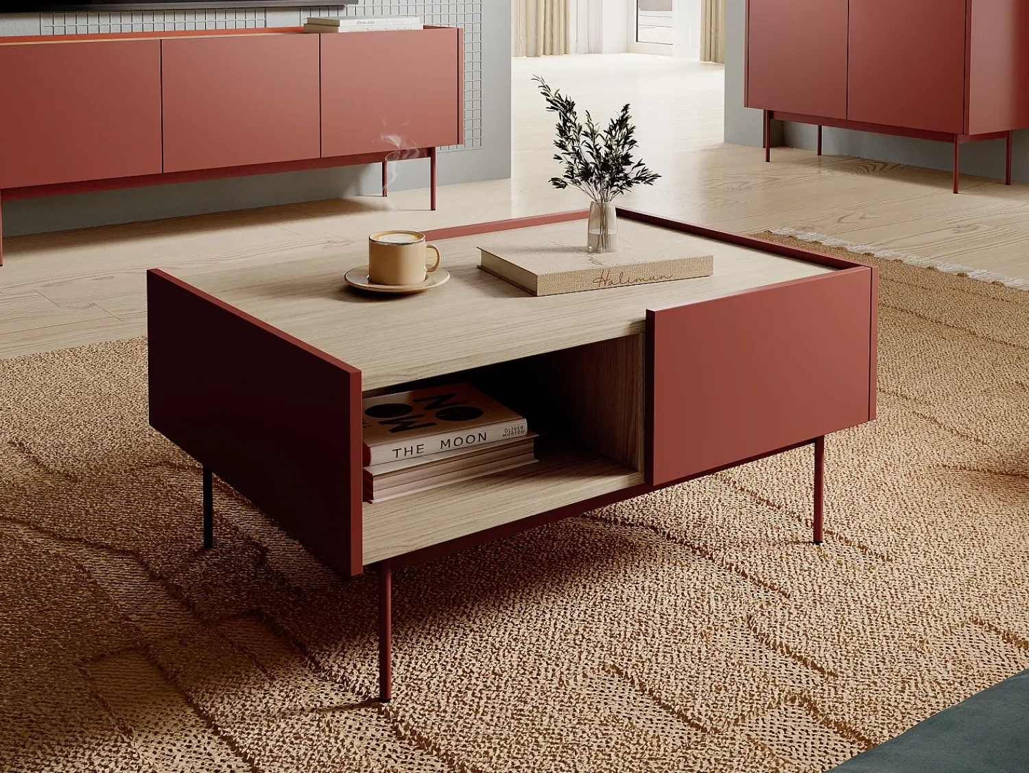 Online Mesa de centro, Tijolo, TOP: Carvalho Linea, 97 x 45 x 65 cm Vermelho