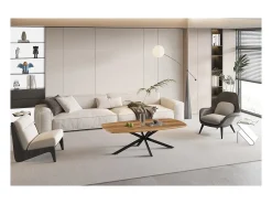 Meublorama Mesa de Centro TUNIS – Cor de madeira de mangueira – Mesa de centro retangular 130x70 cm – MDF & metal – Design original^ Mesa De Centro