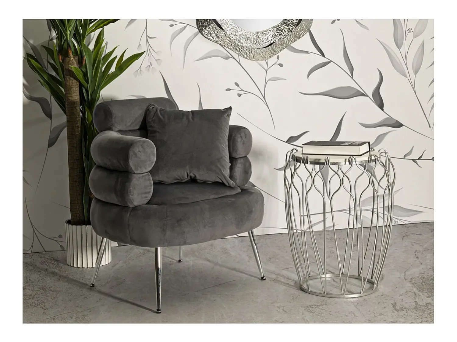 Mesa De Apoio* Mesa de Centro VKH530, Prata, 47,5x47,5x61,5 cm, Kendra Home Prateado