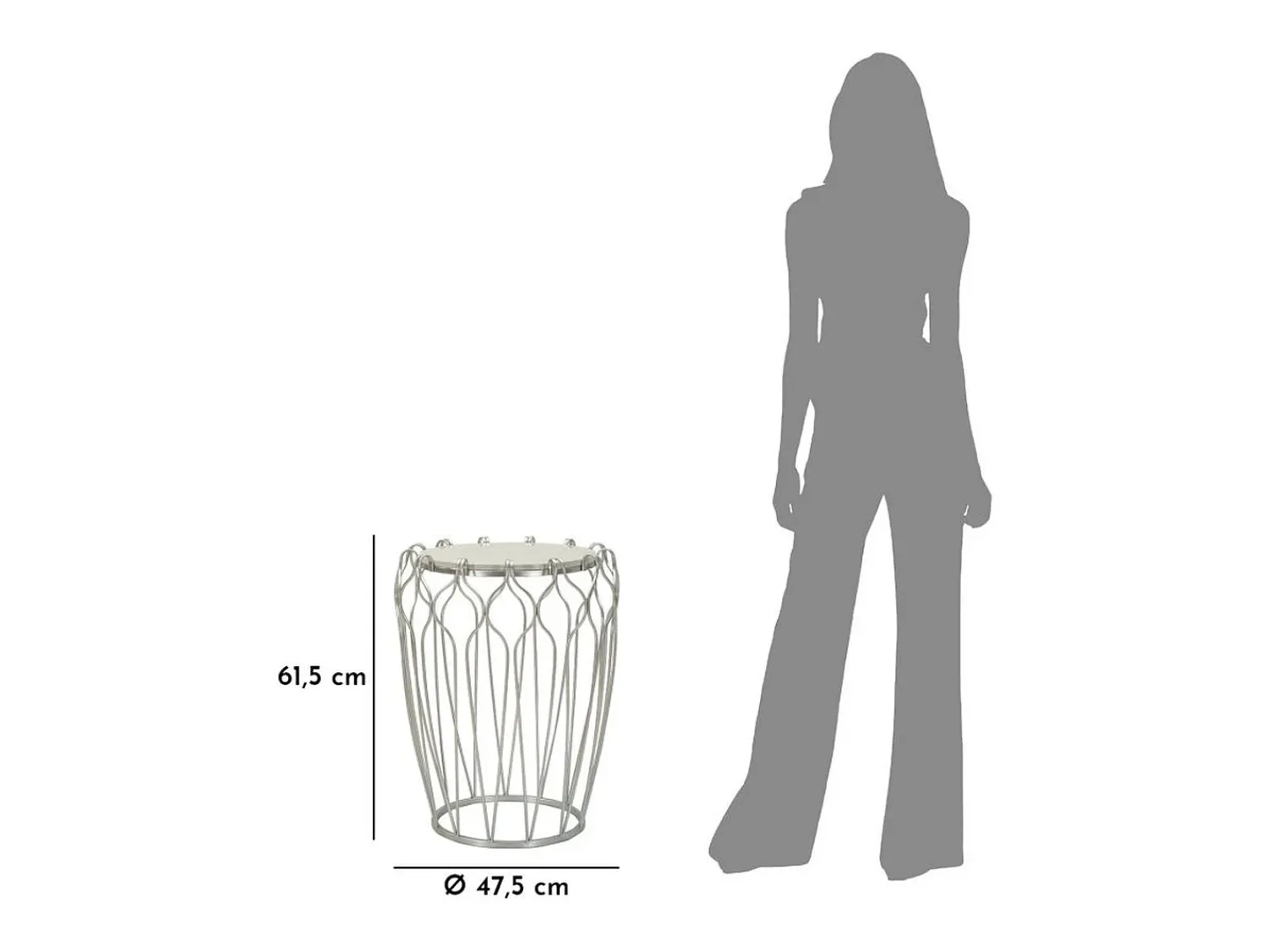 Mesa De Apoio* Mesa de Centro VKH530, Prata, 47,5x47,5x61,5 cm, Kendra Home Prateado