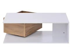 Mesa De Centro|ModernLuxe Mesa de centro 90x50x30 cm - 1 gaveta - giratório 360° - Espaço de armazenamento aberto - MDF - Branco + Natural Natural claro / Branco