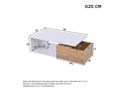Mesa De Centro|ModernLuxe Mesa de centro 90x50x30 cm - 1 gaveta - giratório 360° - Espaço de armazenamento aberto - MDF - Branco + Natural Natural claro / Branco
