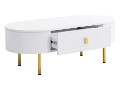 Mesa De Centro|ModernLuxe Mesa de centro 108x50x40 cm - com 2 gavetas - puxadores e pés dourados - Branco