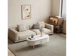 Mesa De Centro|ModernLuxe Mesa de centro 108x50x40 cm - com 2 gavetas - puxadores e pés dourados - Branco