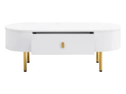 Mesa De Centro|ModernLuxe Mesa de centro 108x50x40 cm - com 2 gavetas - puxadores e pés dourados - Branco