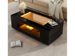 Mesa De Centro*ModernLuxe Mesa de centro 100x50x35 cm - com iluminação LED - amplo armazenamento - Preto