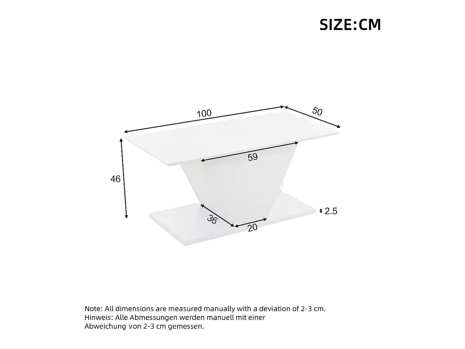 Mesa De Centro|ModernLuxe Mesa de centro 100x50x46 cm - com iluminação LED - acabamento brilhante - painel de partículas - Branco