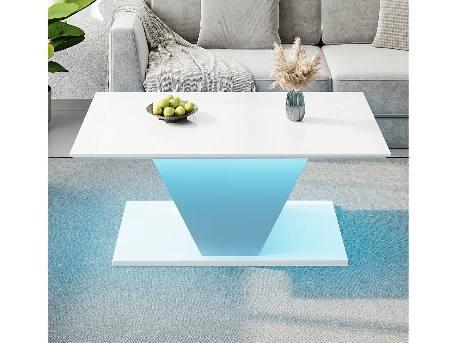 Mesa De Centro|ModernLuxe Mesa de centro 100x50x46 cm - com iluminação LED - acabamento brilhante - painel de partículas - Branco
